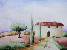 Toskana Weg Aquarell